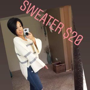 Cream and grey striped sweater